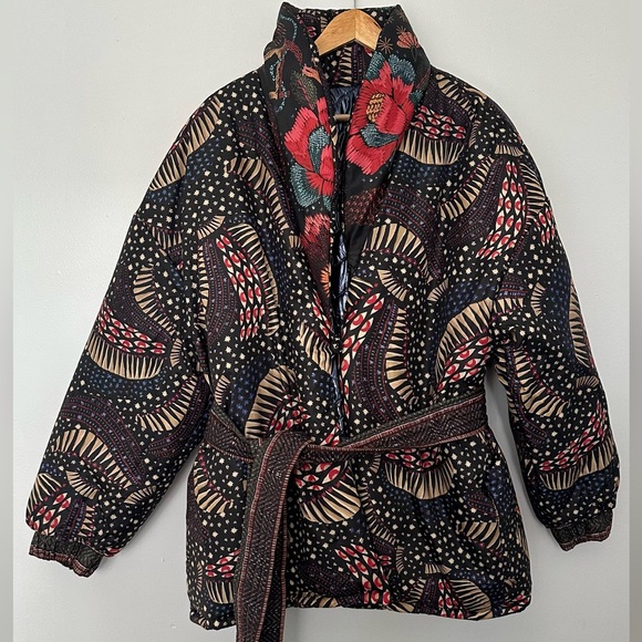 Farm Rio Black Wild Bananas Metallic Reversible Puffer Jacket - Picture 6 of 11